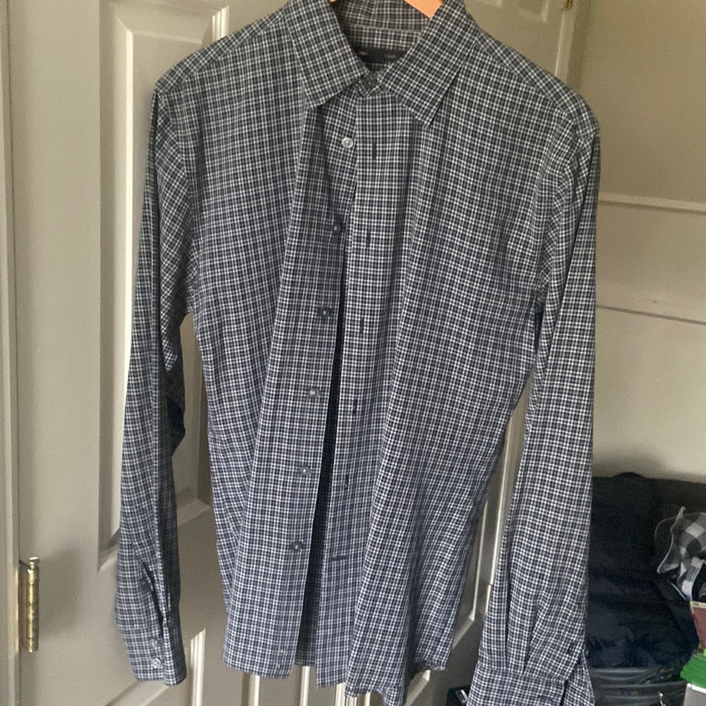 Black and gray button up John Varvatos dress shirt